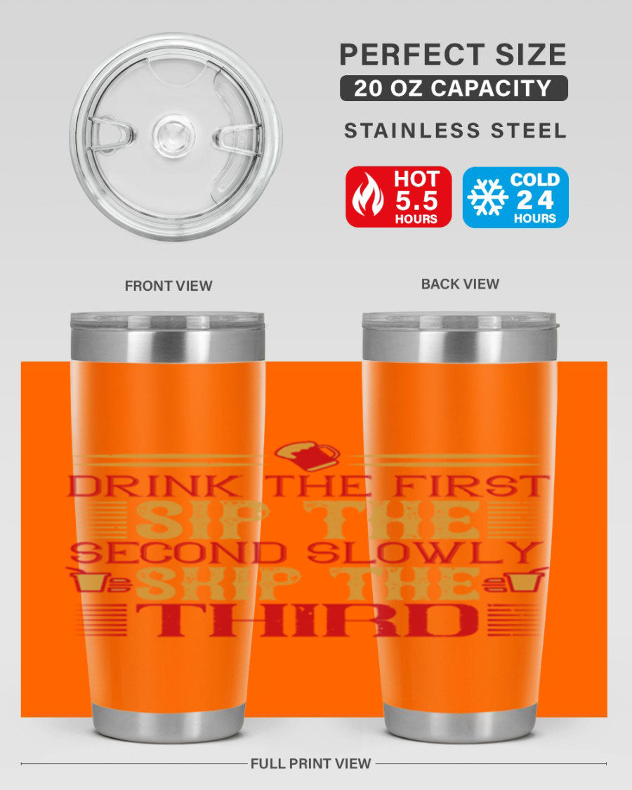 A stylish 20oz and 30oz stainless steel tumbler with a drink-thru lid, showcasing its sleek design and insulation features.