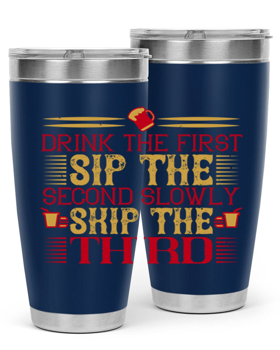 A stylish 20oz and 30oz stainless steel tumbler with a drink-thru lid, showcasing its sleek design and insulation features.