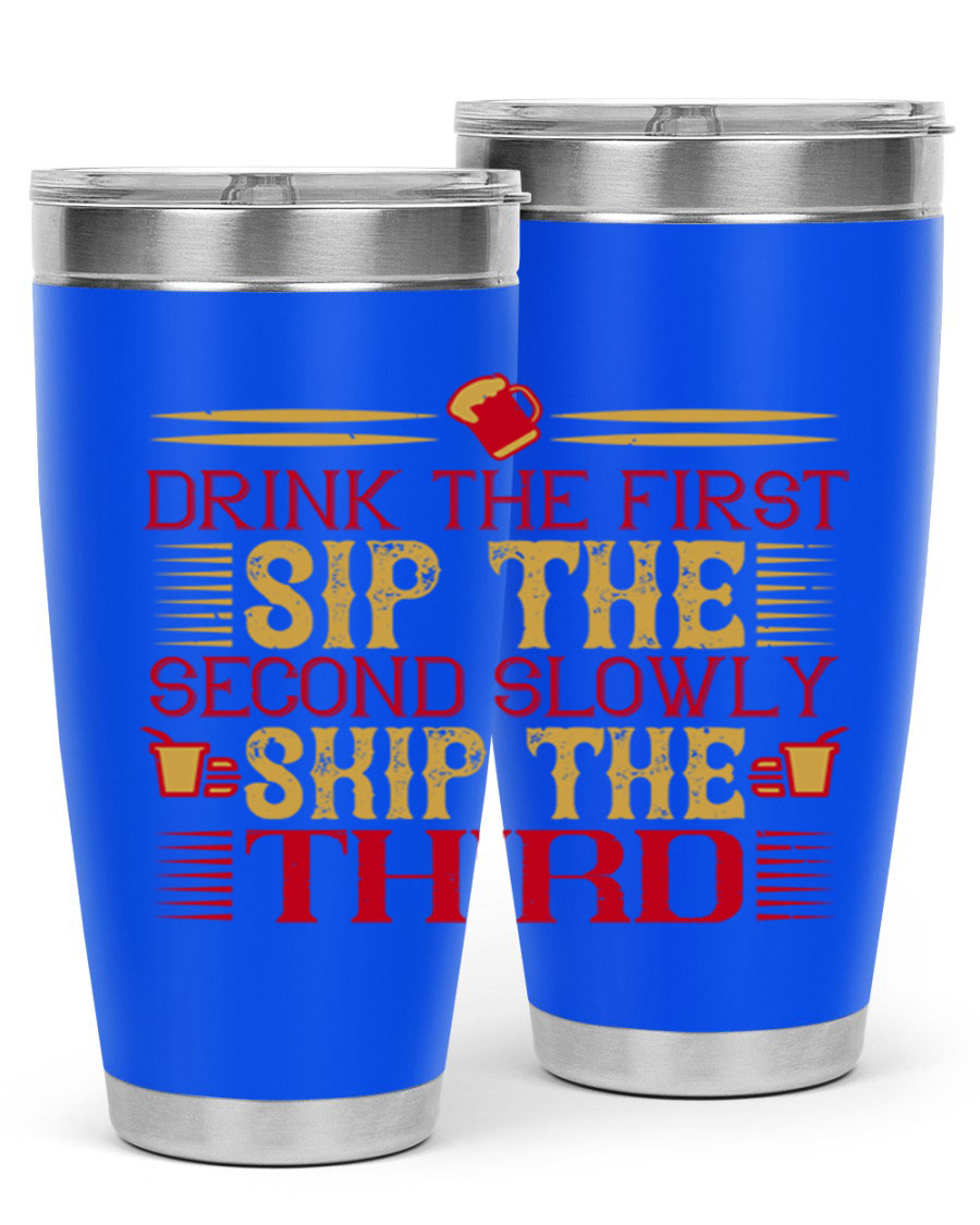 A stylish 20oz and 30oz stainless steel tumbler with a drink-thru lid, showcasing its sleek design and insulation features.