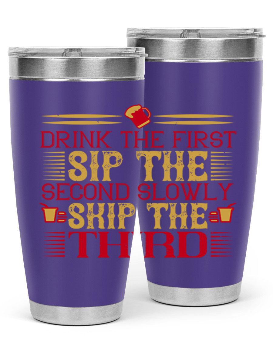 A stylish 20oz and 30oz stainless steel tumbler with a drink-thru lid, showcasing its sleek design and insulation features.