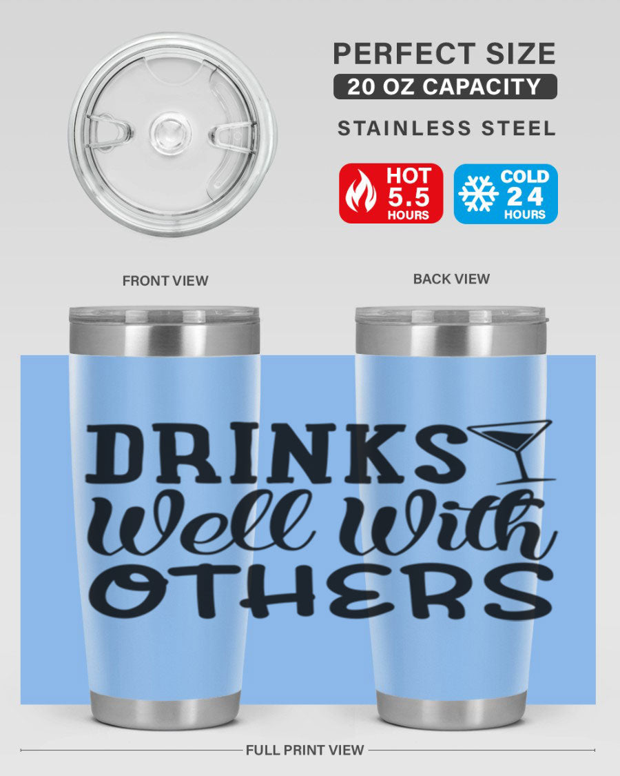 Drinks Well With Others 128# Beer Tumbler in stainless steel with a drink-thru lid, showcasing its sleek design and double wall insulation.