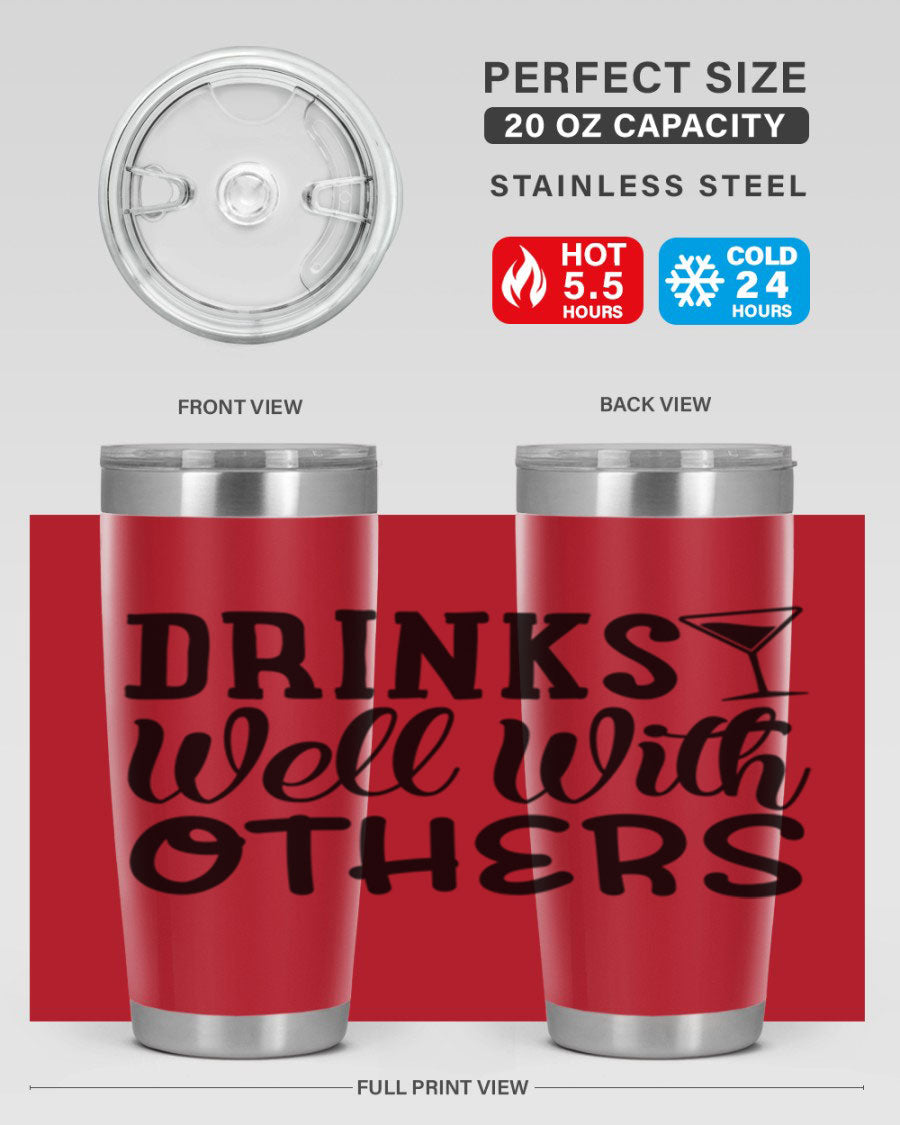 Drinks Well With Others 128# Beer Tumbler in stainless steel with a drink-thru lid, showcasing its sleek design and double wall insulation.