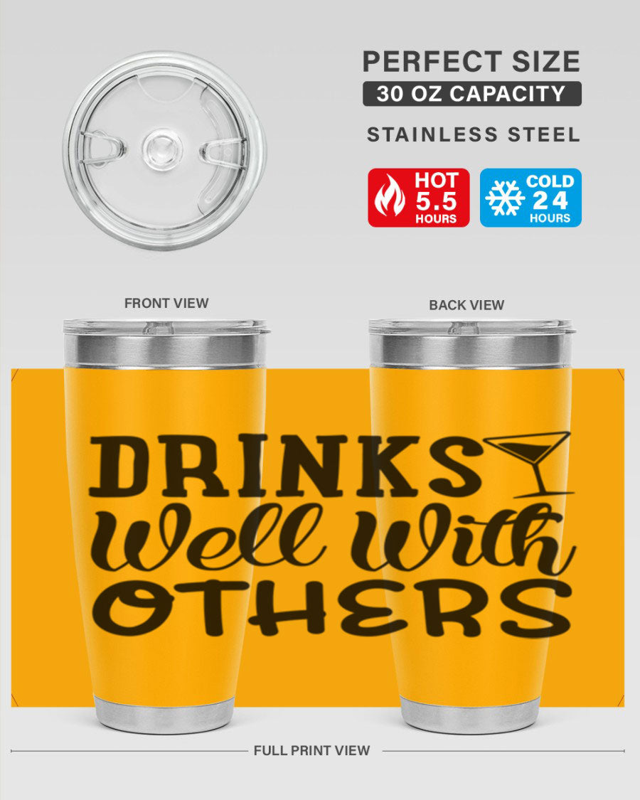 Drinks Well With Others 128# Beer Tumbler in stainless steel with a drink-thru lid, showcasing its sleek design and double wall insulation.