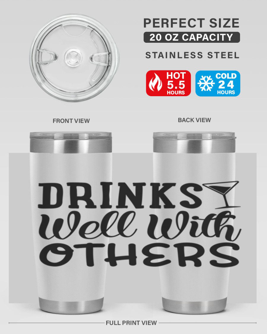 Drinks Well With Others 128# Beer Tumbler in stainless steel with a drink-thru lid, showcasing its sleek design and double wall insulation.