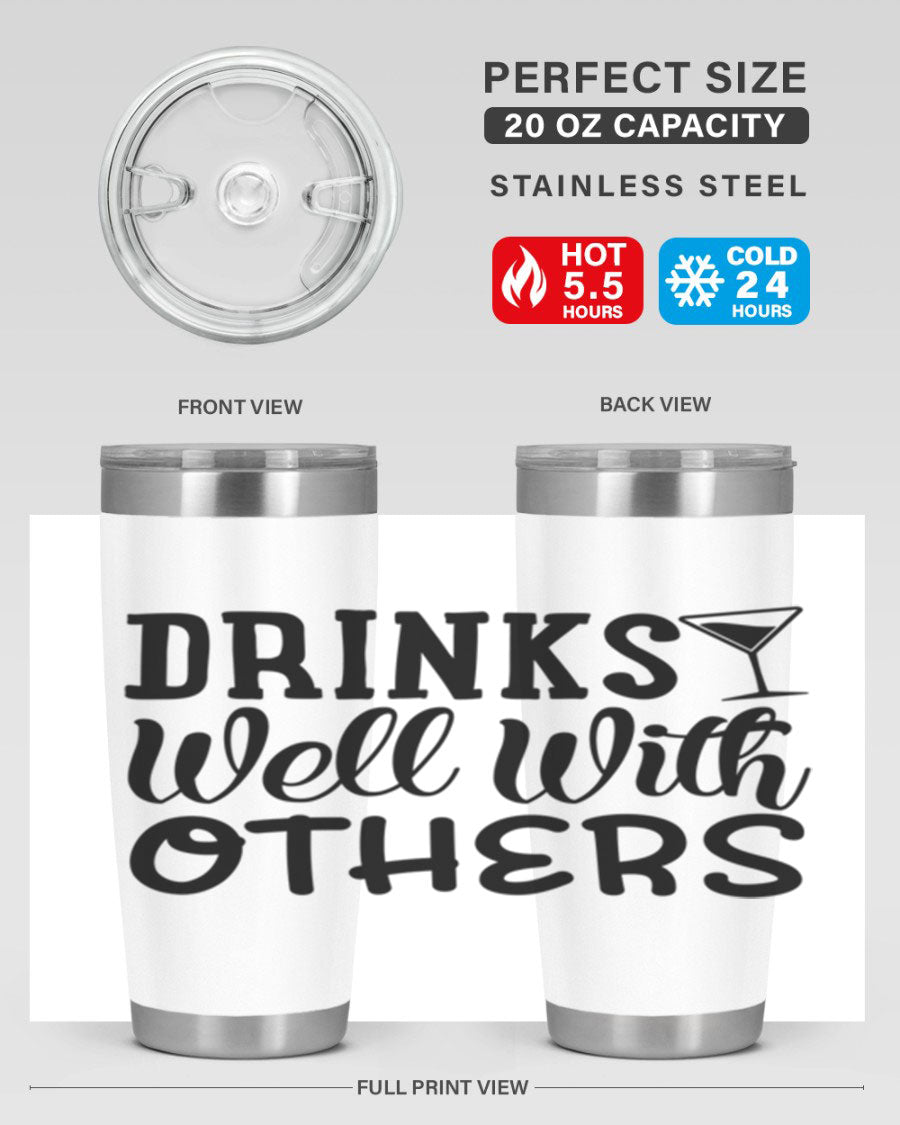 Drinks Well With Others 128# Beer Tumbler in stainless steel with a drink-thru lid, showcasing its sleek design and double wall insulation.