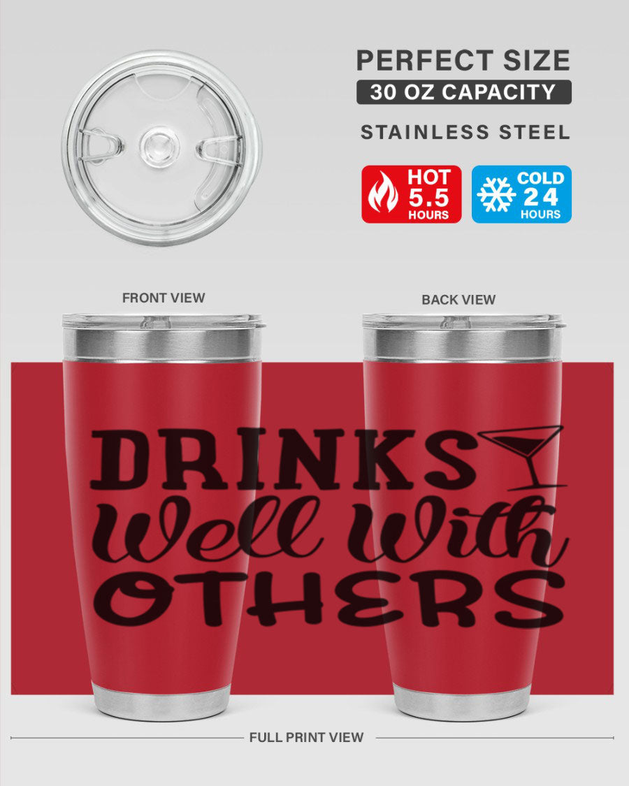 Drinks Well With Others 128# Beer Tumbler in stainless steel with a drink-thru lid, showcasing its sleek design and double wall insulation.