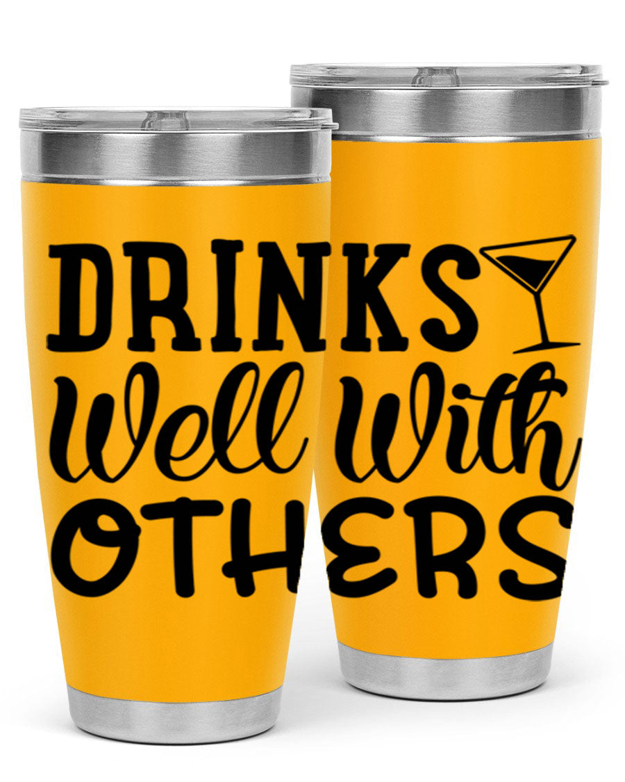 Drinks Well With Others 128# Beer Tumbler in stainless steel with a drink-thru lid, showcasing its sleek design and double wall insulation.