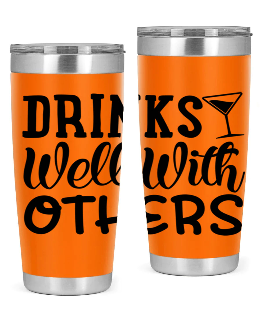 Drinks Well With Others 128# Beer Tumbler in stainless steel with a drink-thru lid, showcasing its sleek design and double wall insulation.