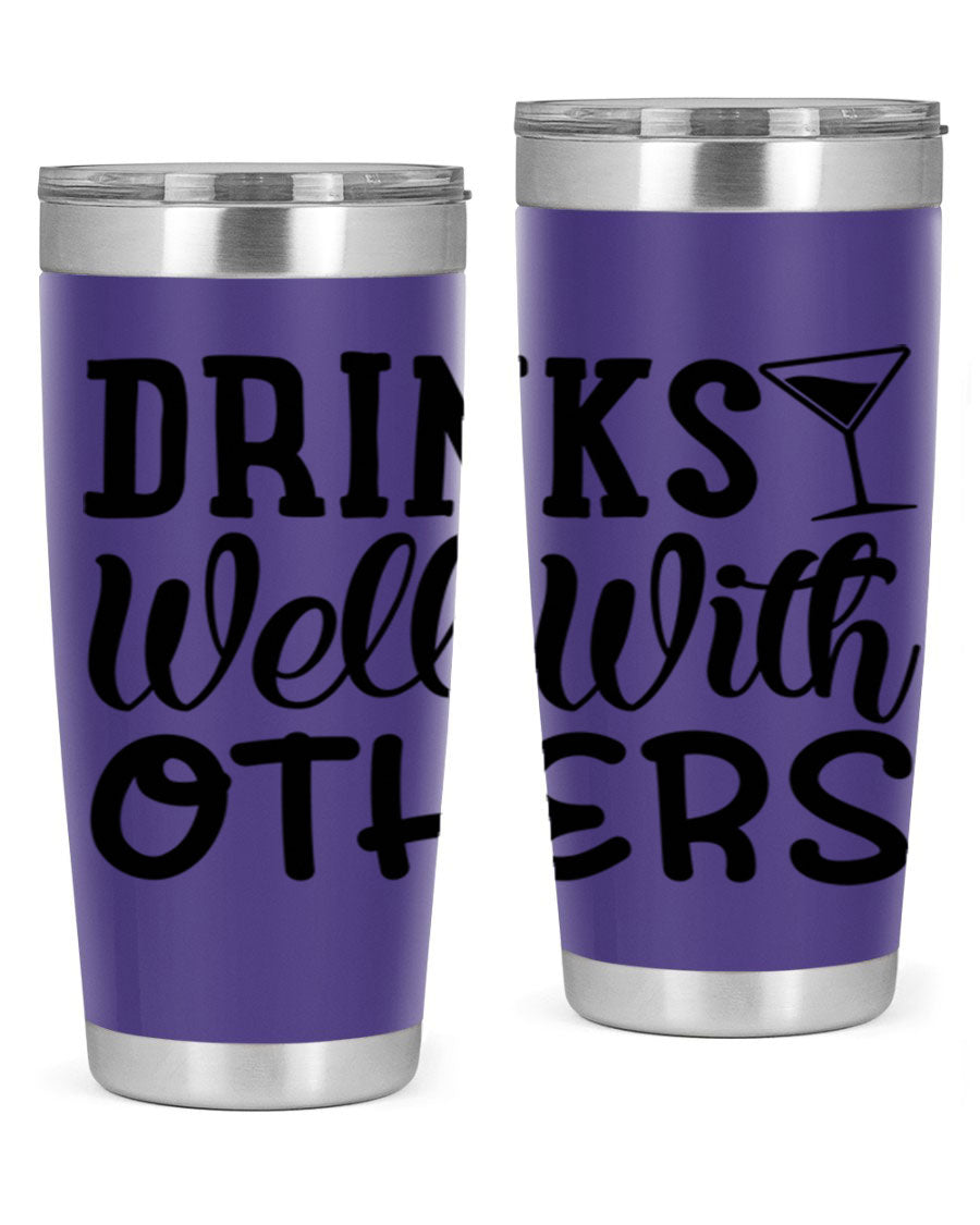 Drinks Well With Others 128# Beer Tumbler in stainless steel with a drink-thru lid, showcasing its sleek design and double wall insulation.