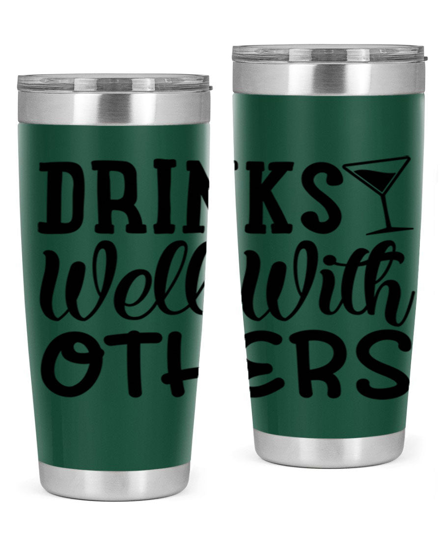Drinks Well With Others 128# Beer Tumbler in stainless steel with a drink-thru lid, showcasing its sleek design and double wall insulation.
