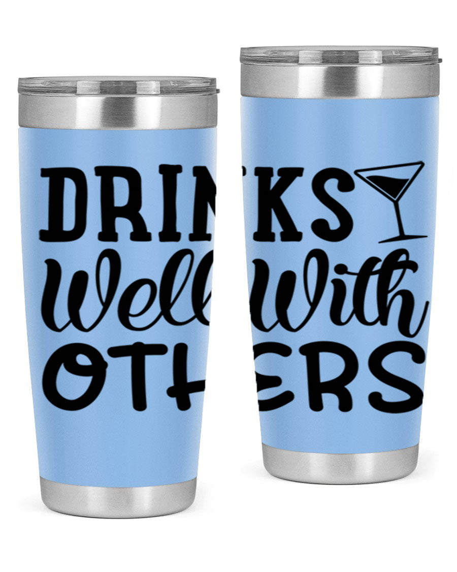 Drinks Well With Others 128# Beer Tumbler in stainless steel with a drink-thru lid, showcasing its sleek design and double wall insulation.