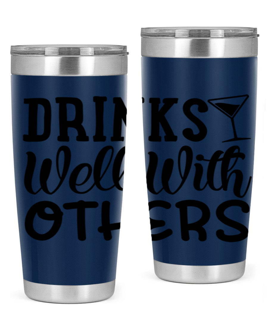 Drinks Well With Others 128# Beer Tumbler in stainless steel with a drink-thru lid, showcasing its sleek design and double wall insulation.