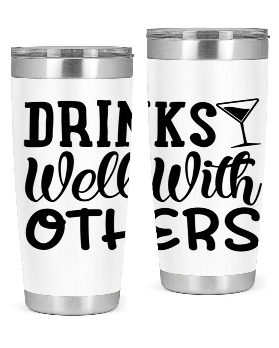Drinks Well With Others 128# Beer Tumbler in stainless steel with a drink-thru lid, showcasing its sleek design and double wall insulation.