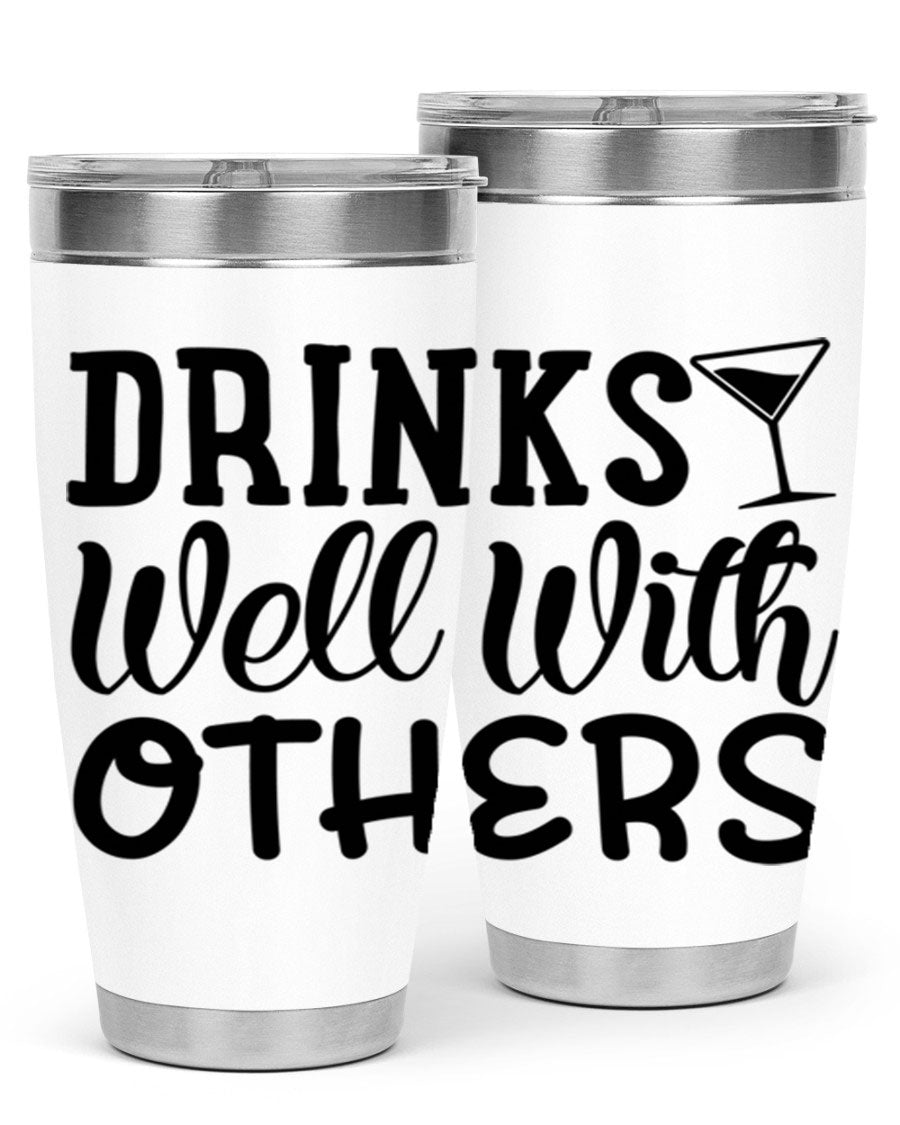 Drinks Well With Others 128# Beer Tumbler in stainless steel with a drink-thru lid, showcasing its sleek design and double wall insulation.