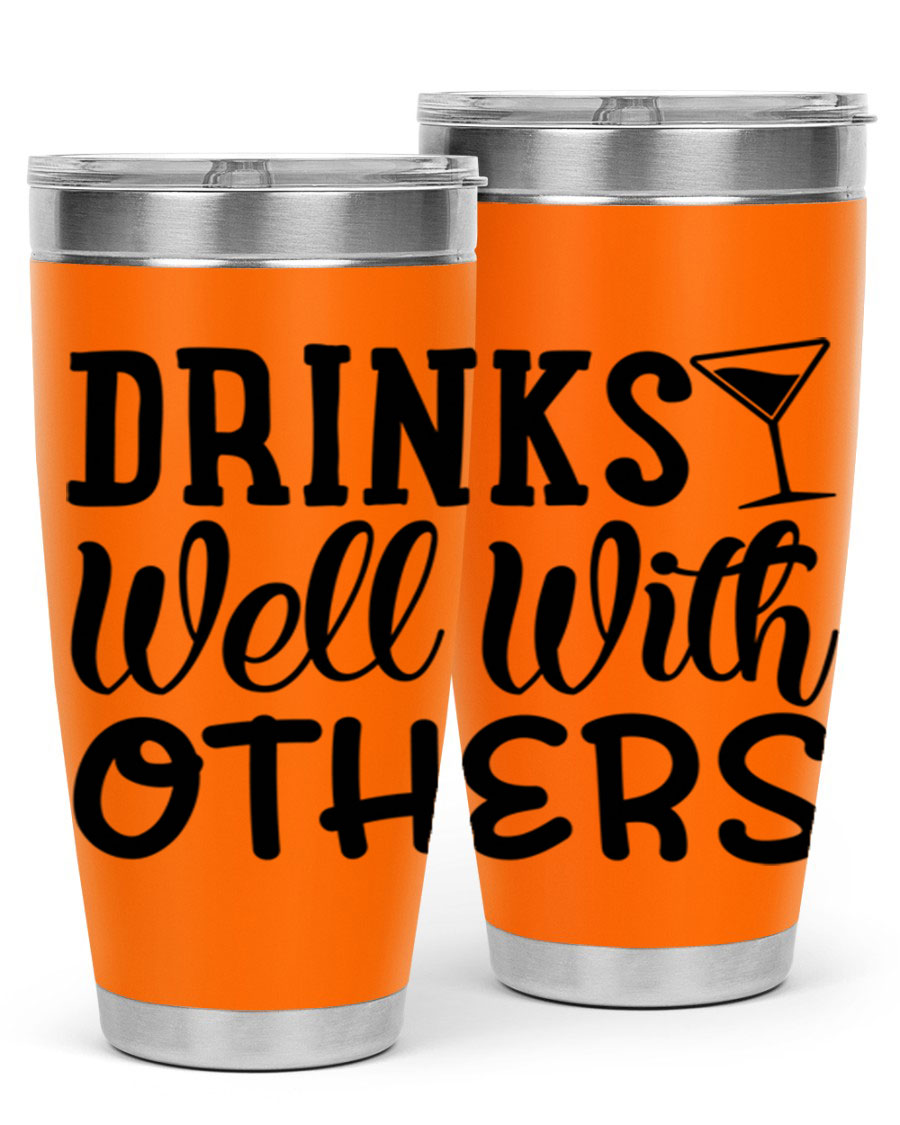 Drinks Well With Others 128# Beer Tumbler in stainless steel with a drink-thru lid, showcasing its sleek design and double wall insulation.