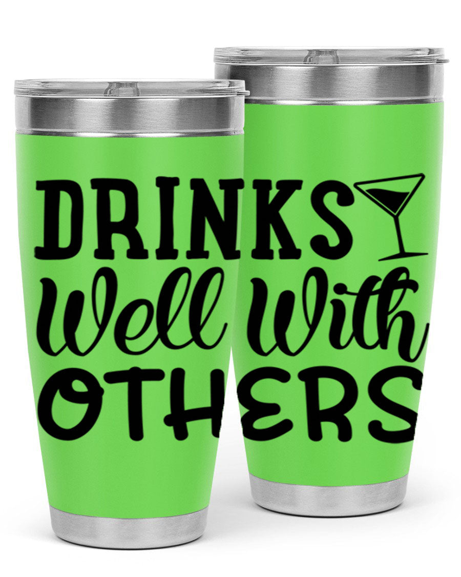 Drinks Well With Others 128# Beer Tumbler in stainless steel with a drink-thru lid, showcasing its sleek design and double wall insulation.
