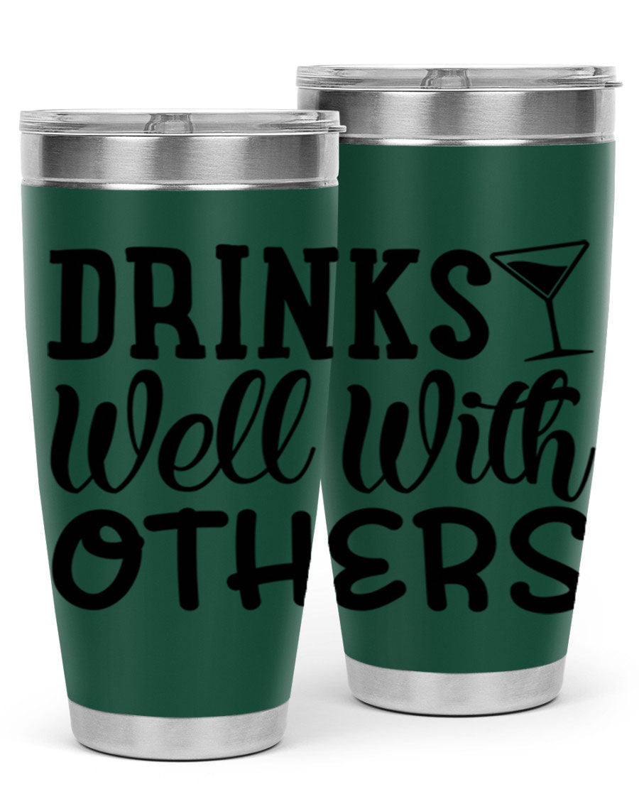 Drinks Well With Others 128# Beer Tumbler in stainless steel with a drink-thru lid, showcasing its sleek design and double wall insulation.