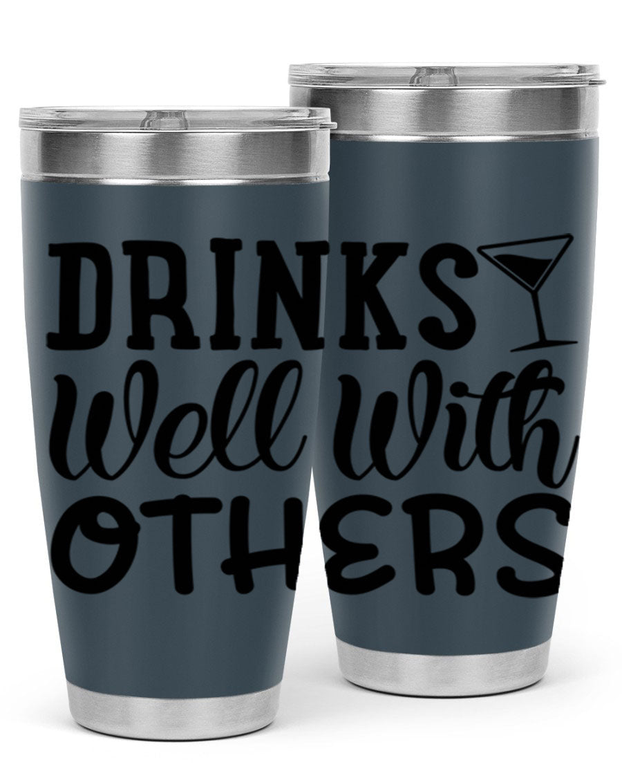 Drinks Well With Others 128# Beer Tumbler in stainless steel with a drink-thru lid, showcasing its sleek design and double wall insulation.