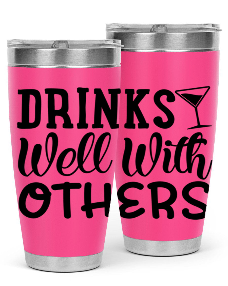 Drinks Well With Others 128# Beer Tumbler in stainless steel with a drink-thru lid, showcasing its sleek design and double wall insulation.