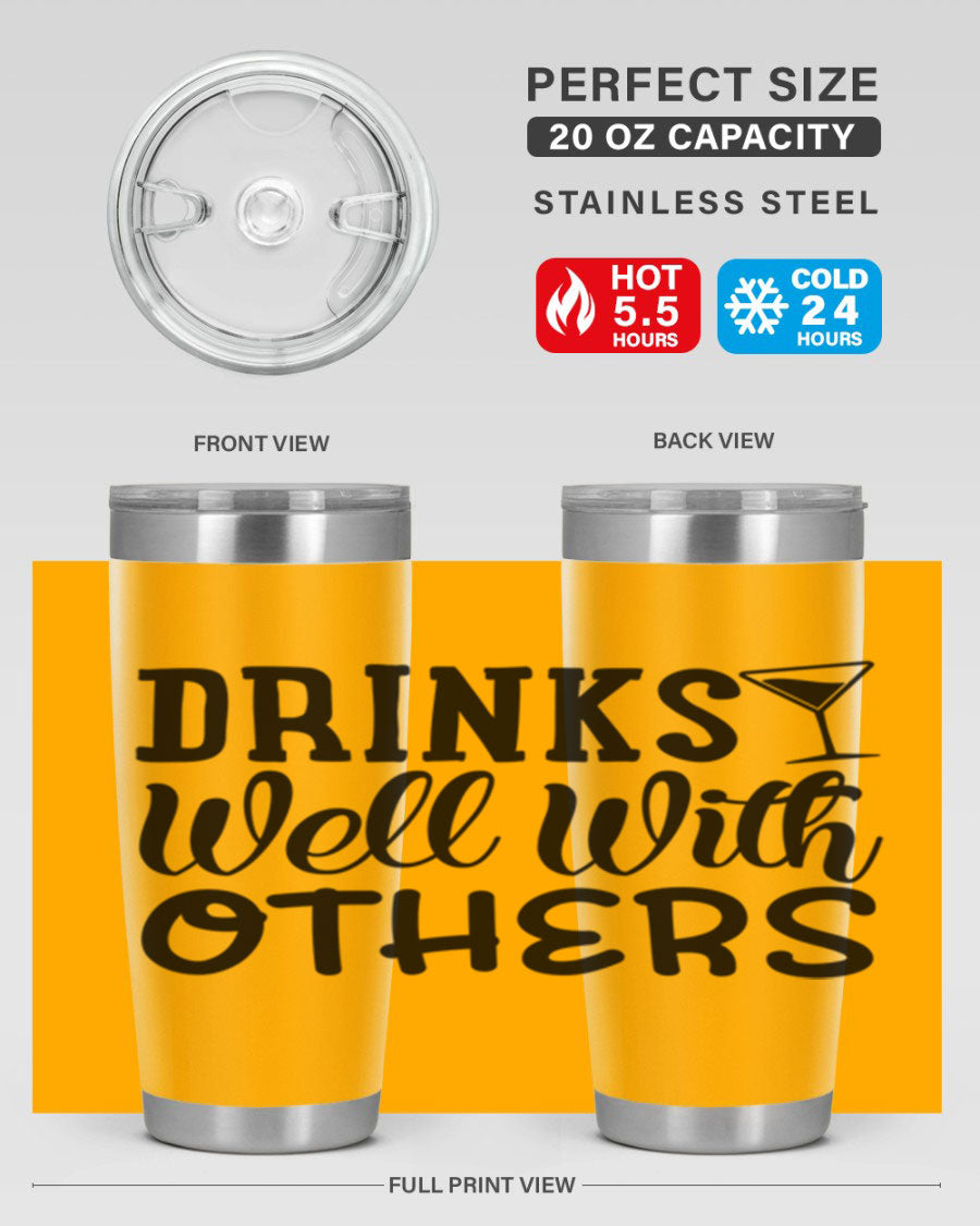 Drinks Well With Others 128# Beer Tumbler in stainless steel with a drink-thru lid, showcasing its sleek design and double wall insulation.