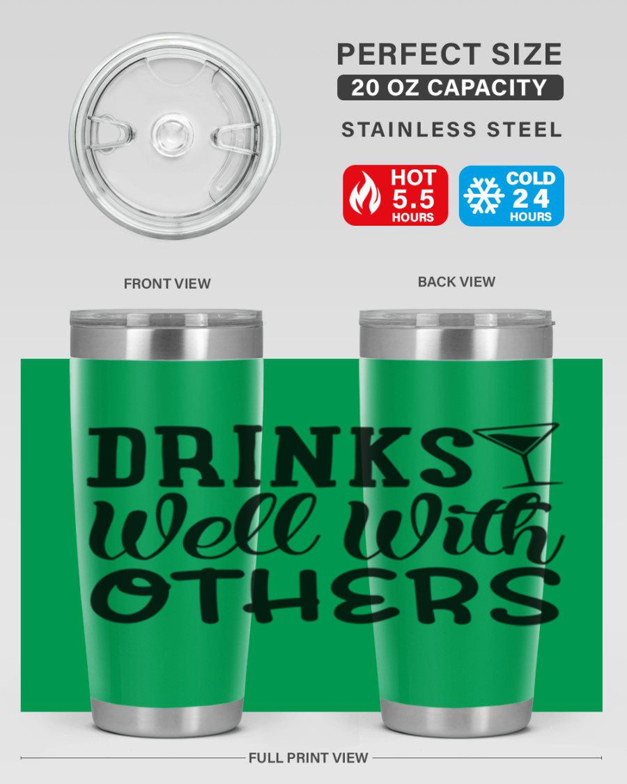Drinks Well With Others 128# Beer Tumbler in stainless steel with a drink-thru lid, showcasing its sleek design and double wall insulation.