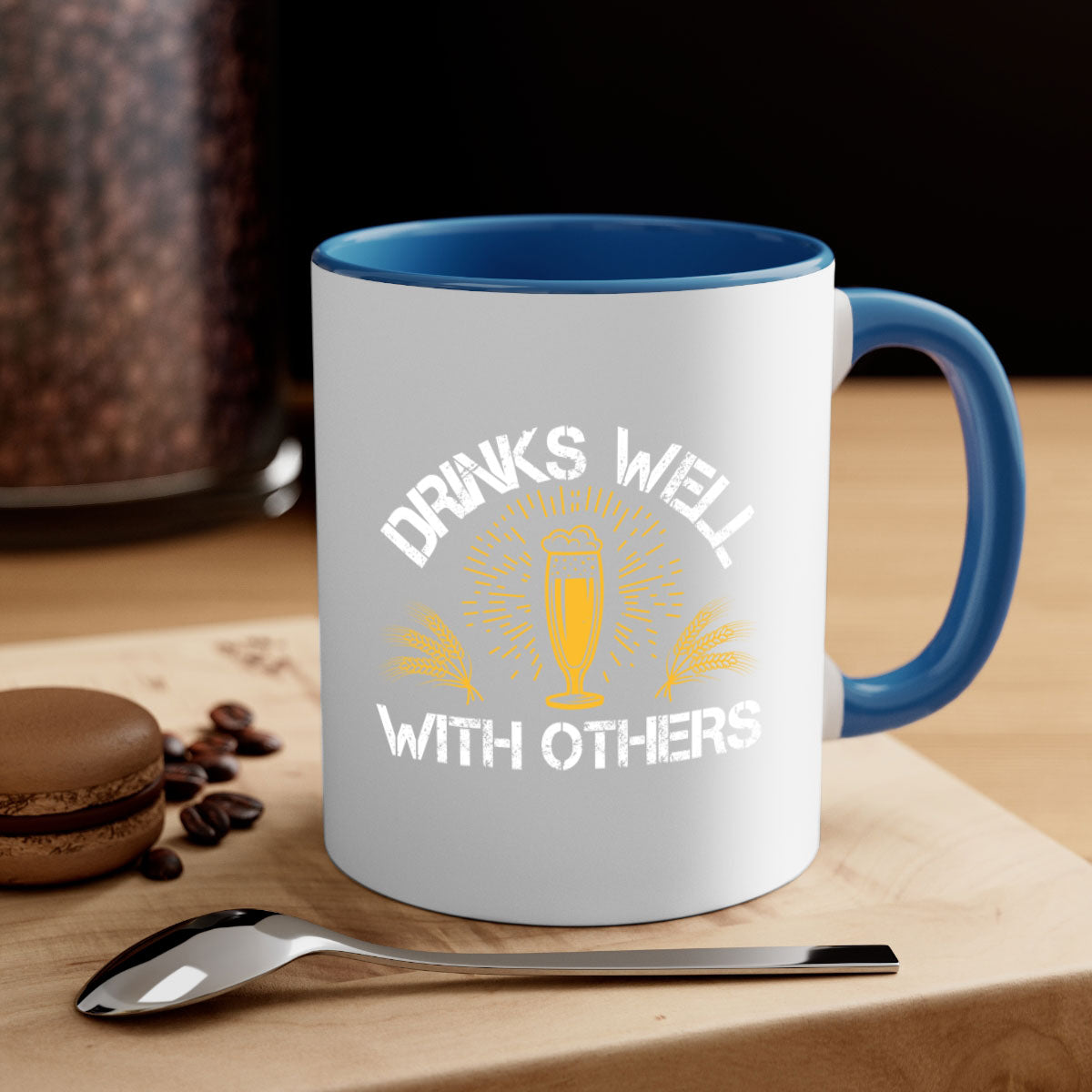 A stylish two-tone ceramic mug with a colored handle and interior, perfect for coffee, tea, or beer.