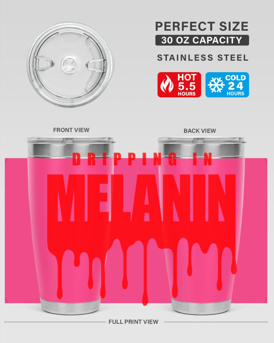 Dripping in Melanin Cotton Tank featuring bold black words and phrases, showcasing pride and style.