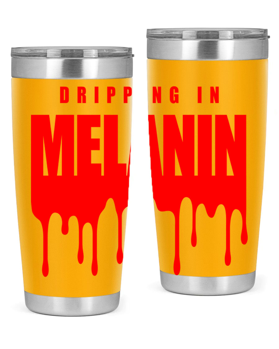 Dripping in Melanin Cotton Tank featuring bold black words and phrases, showcasing pride and style.