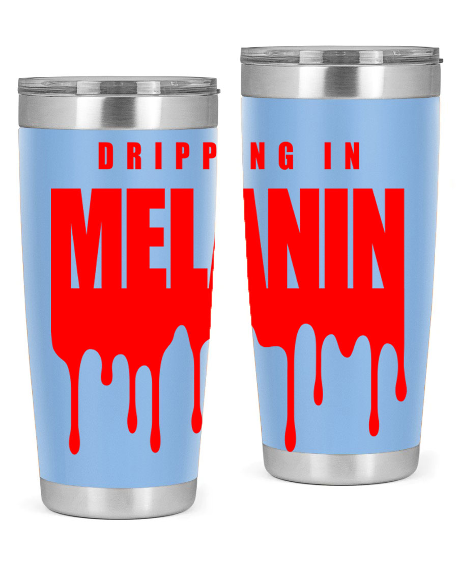 Dripping in Melanin Cotton Tank featuring bold black words and phrases, showcasing pride and style.