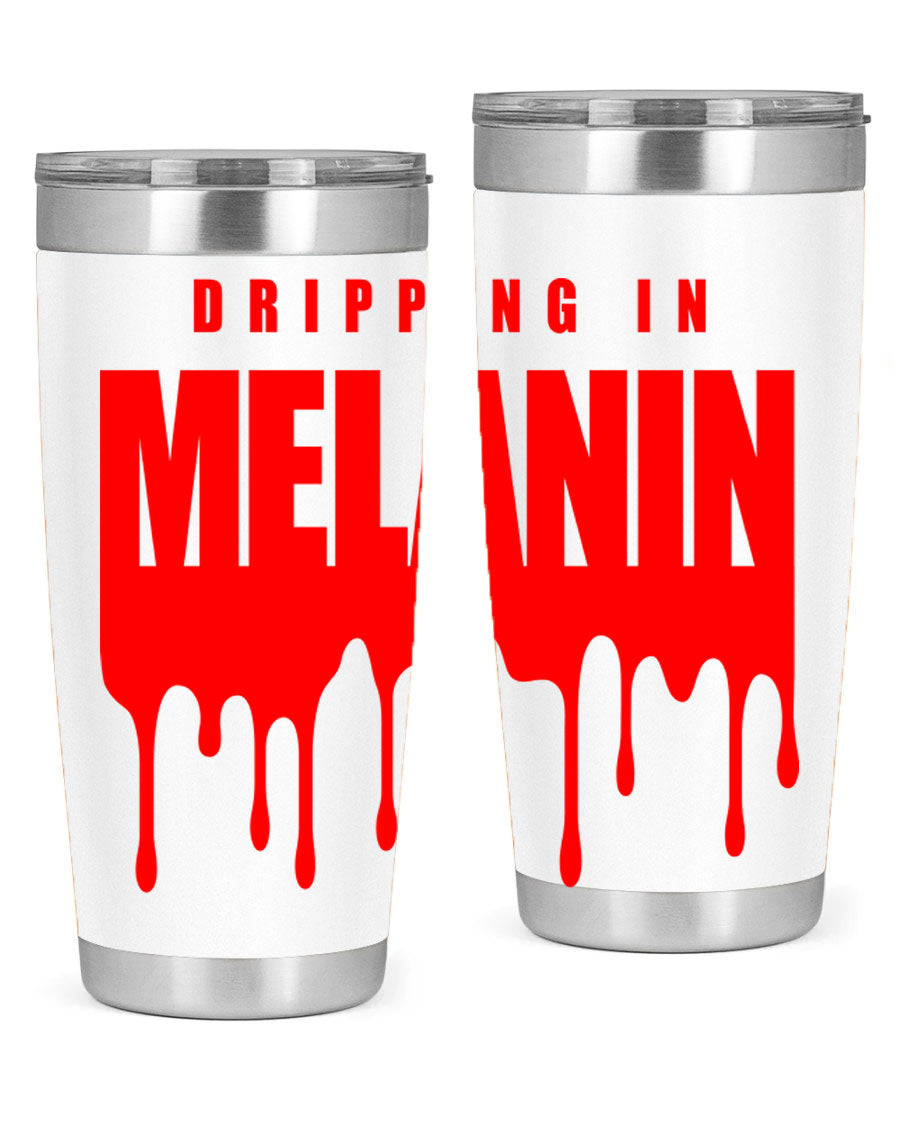 Dripping in Melanin Cotton Tank featuring bold black words and phrases, showcasing pride and style.