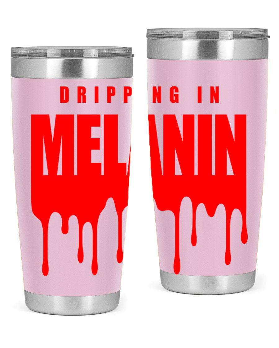 Dripping in Melanin Cotton Tank featuring bold black words and phrases, showcasing pride and style.