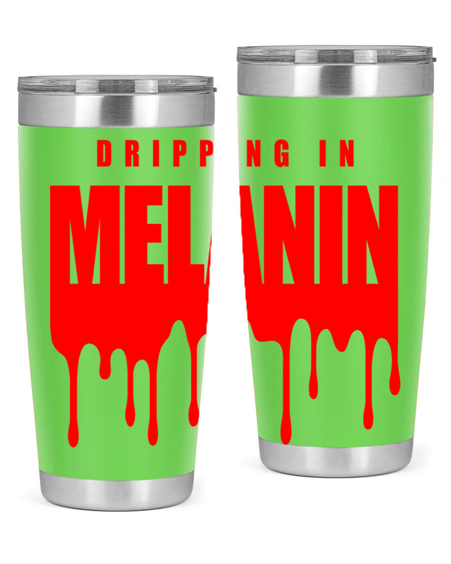 Dripping in Melanin Cotton Tank featuring bold black words and phrases, showcasing pride and style.