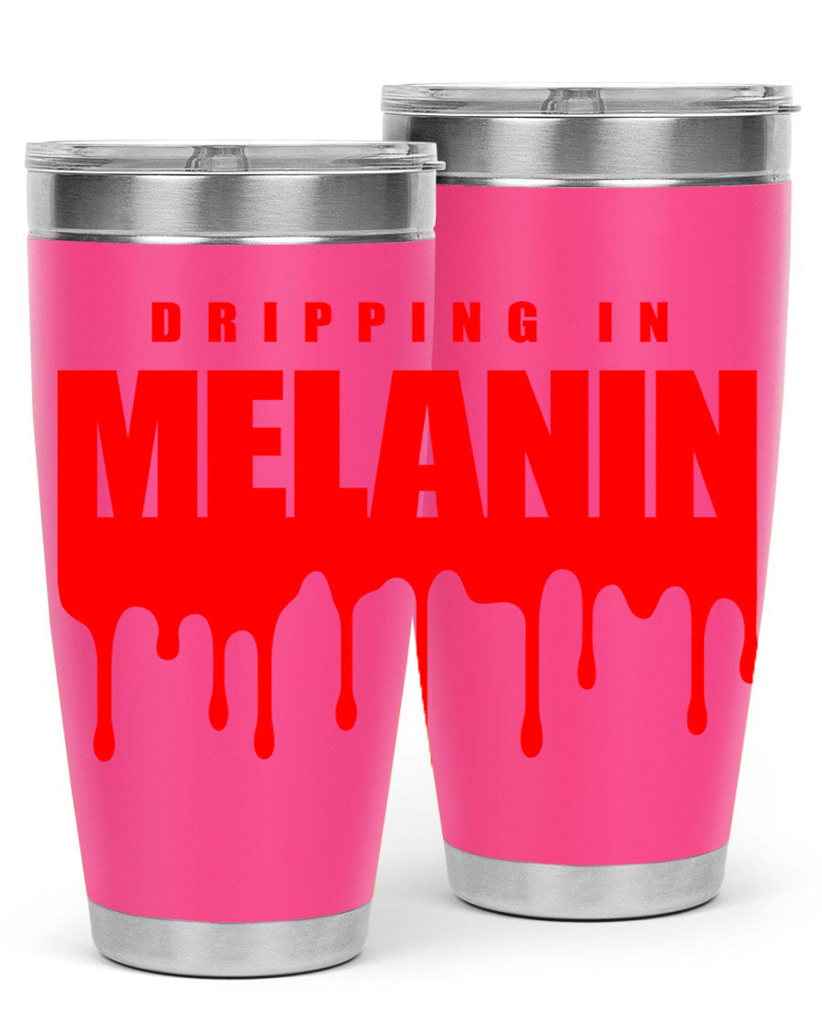 Dripping in Melanin Cotton Tank featuring bold black words and phrases, showcasing pride and style.