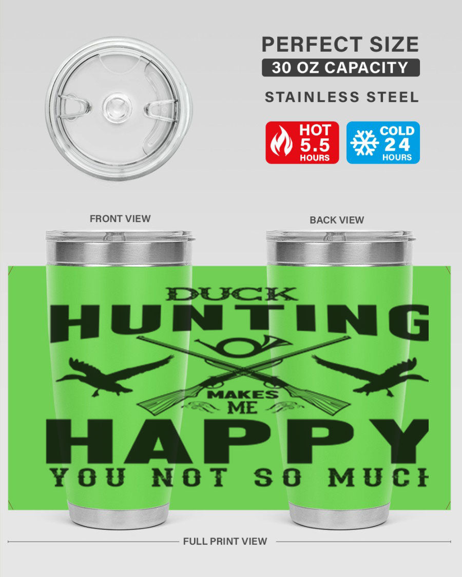 Duck hunting tumbler in stainless steel with a drink-thru lid, showcasing its sleek design and durable construction.