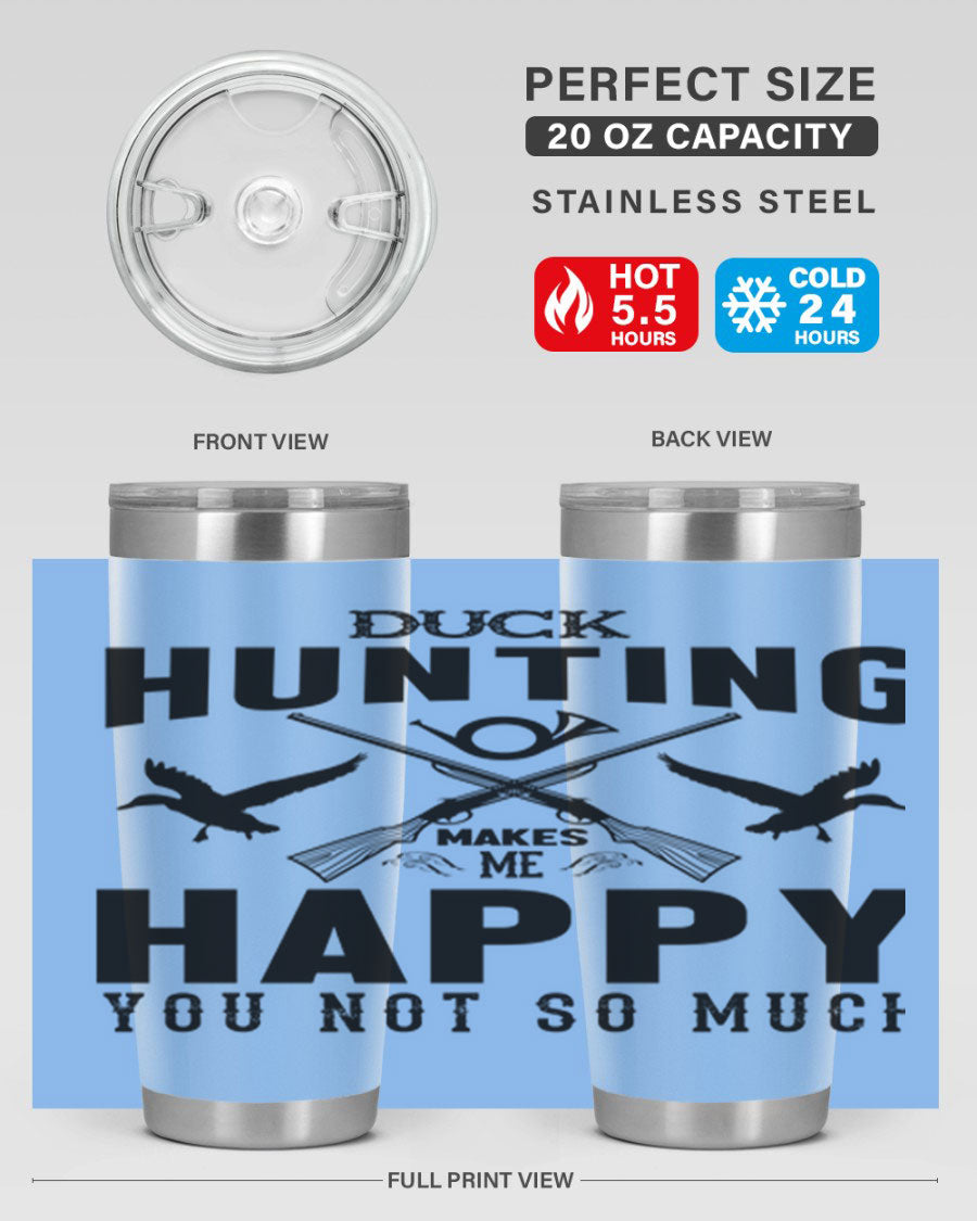 Duck hunting tumbler in stainless steel with a drink-thru lid, showcasing its sleek design and durable construction.