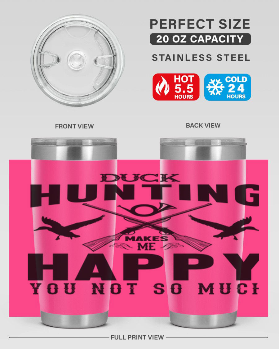 Duck hunting tumbler in stainless steel with a drink-thru lid, showcasing its sleek design and durable construction.