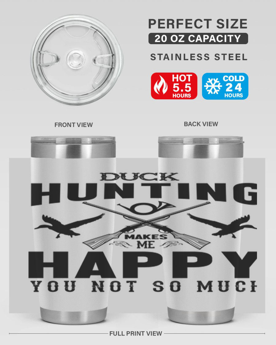 Duck hunting tumbler in stainless steel with a drink-thru lid, showcasing its sleek design and durable construction.