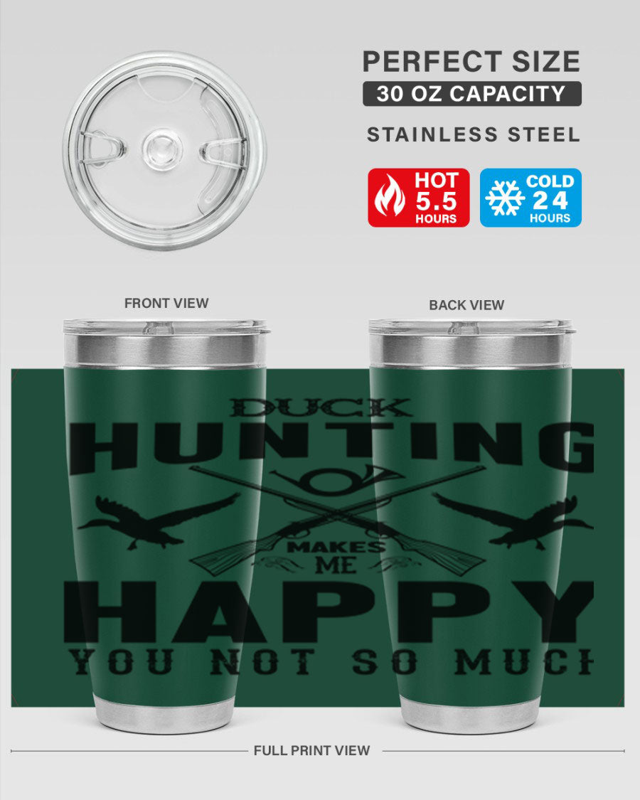 Duck hunting tumbler in stainless steel with a drink-thru lid, showcasing its sleek design and durable construction.