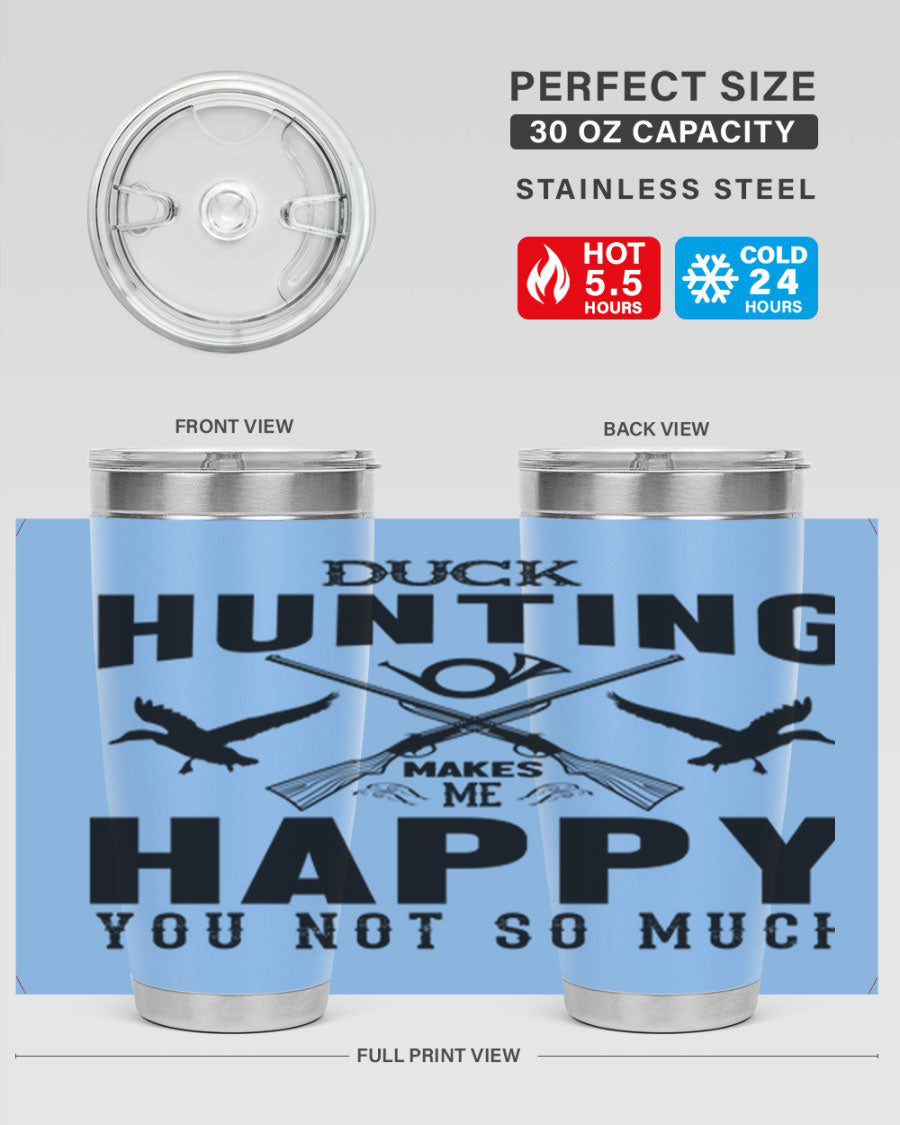 Duck hunting tumbler in stainless steel with a drink-thru lid, showcasing its sleek design and durable construction.