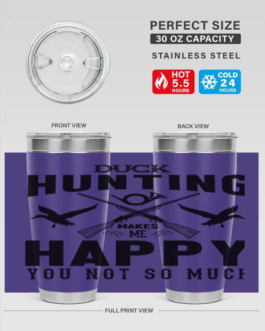 Duck hunting tumbler in stainless steel with a drink-thru lid, showcasing its sleek design and durable construction.