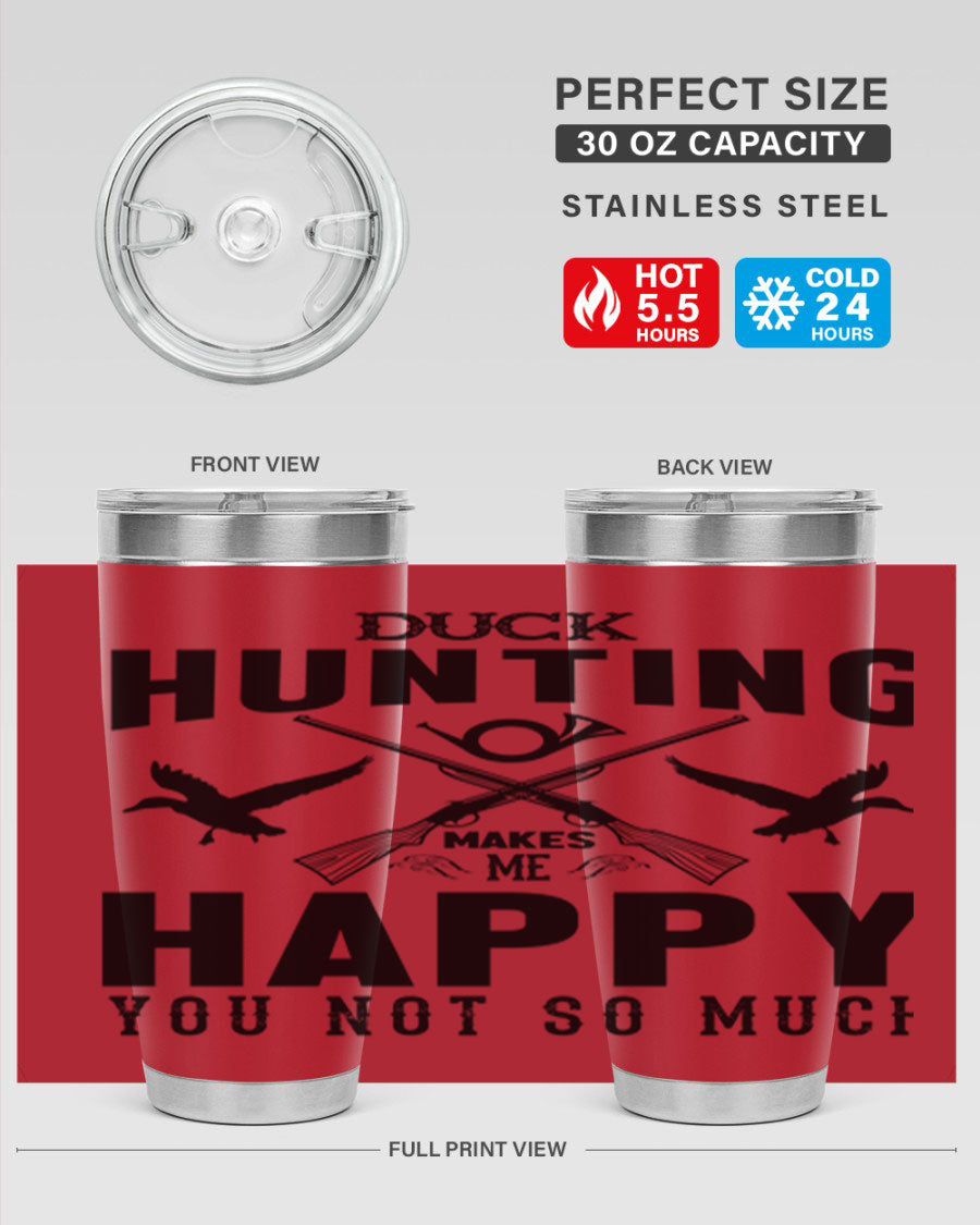 Duck hunting tumbler in stainless steel with a drink-thru lid, showcasing its sleek design and durable construction.