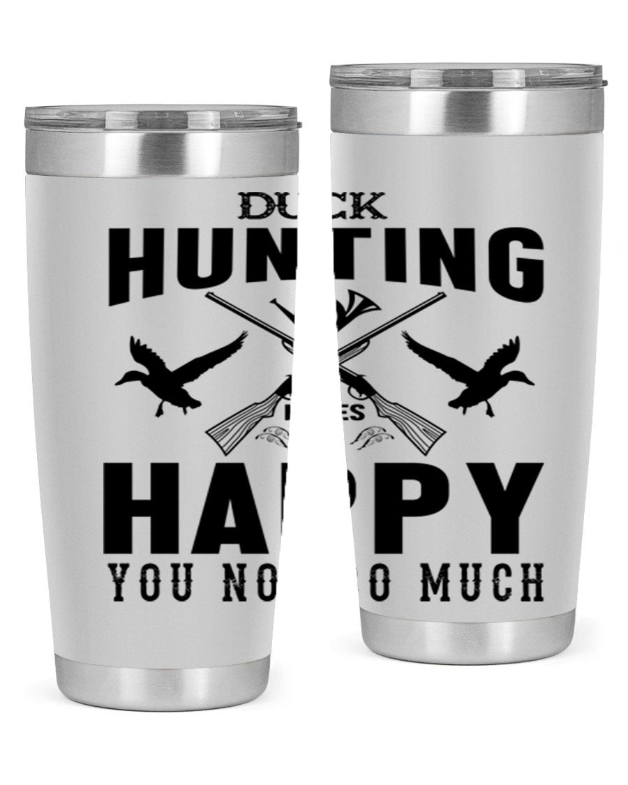 Duck hunting tumbler in stainless steel with a drink-thru lid, showcasing its sleek design and durable construction.