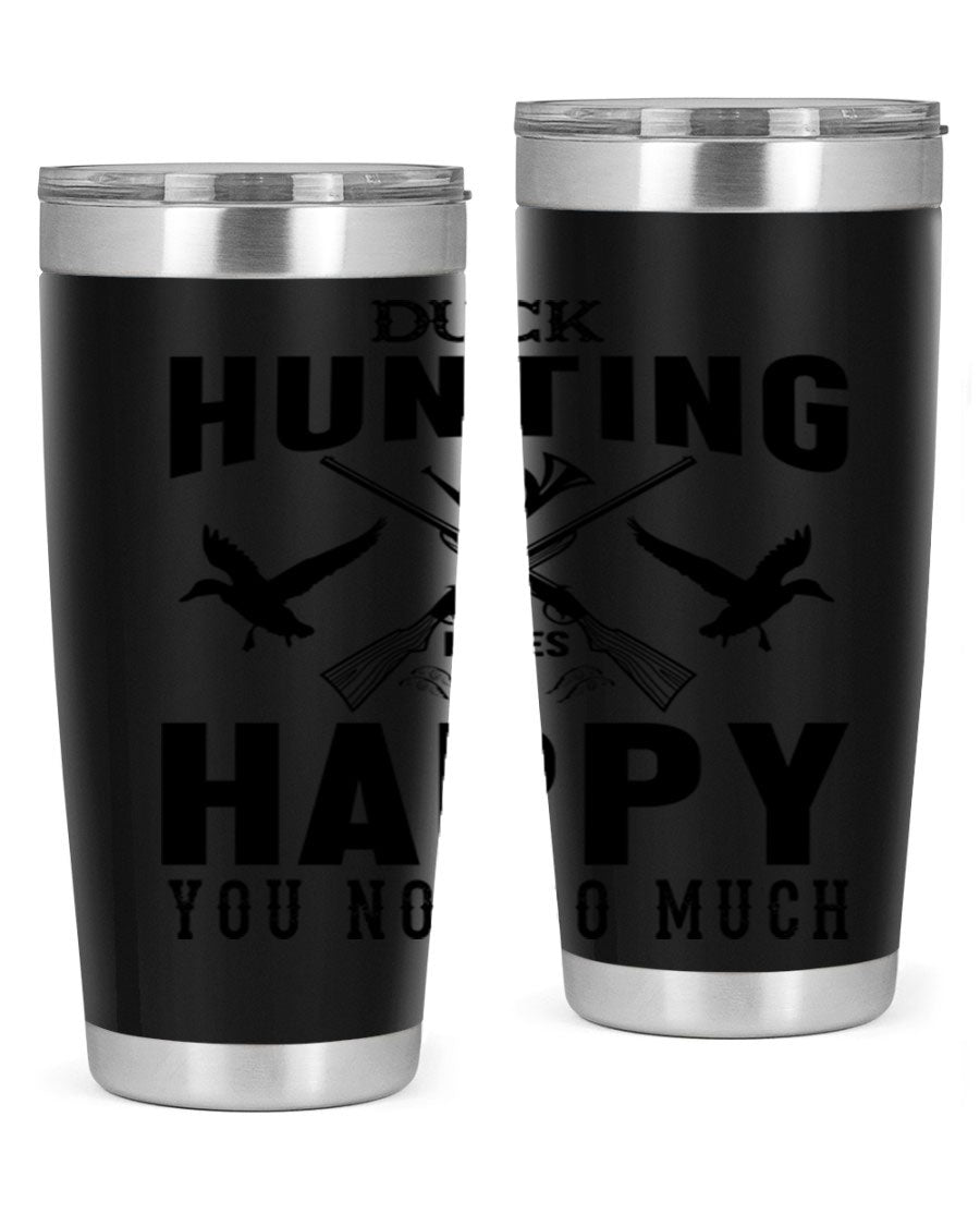 Duck hunting tumbler in stainless steel with a drink-thru lid, showcasing its sleek design and durable construction.