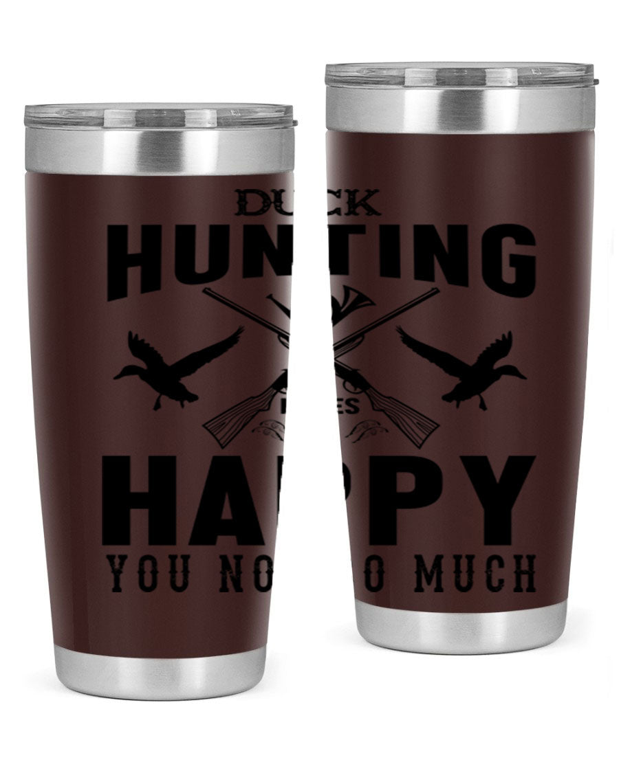 Duck hunting tumbler in stainless steel with a drink-thru lid, showcasing its sleek design and durable construction.