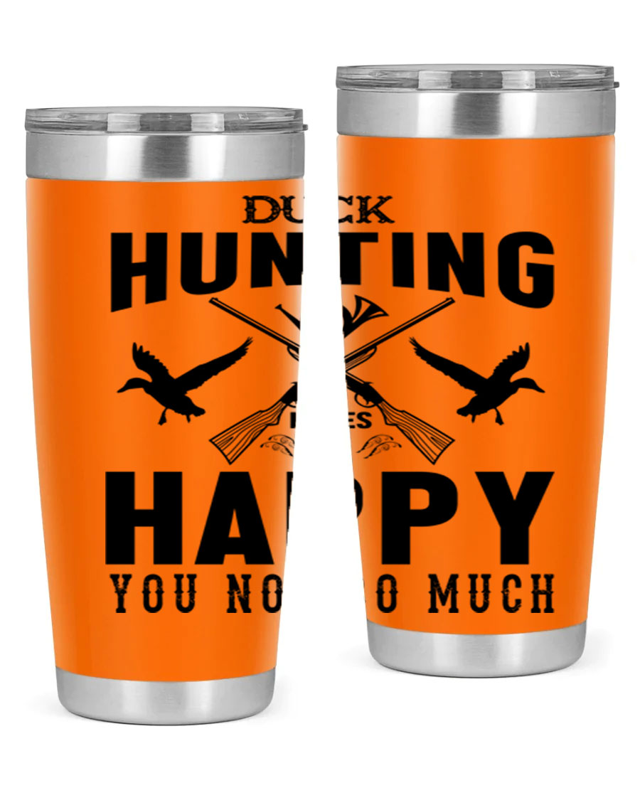 Duck hunting tumbler in stainless steel with a drink-thru lid, showcasing its sleek design and durable construction.
