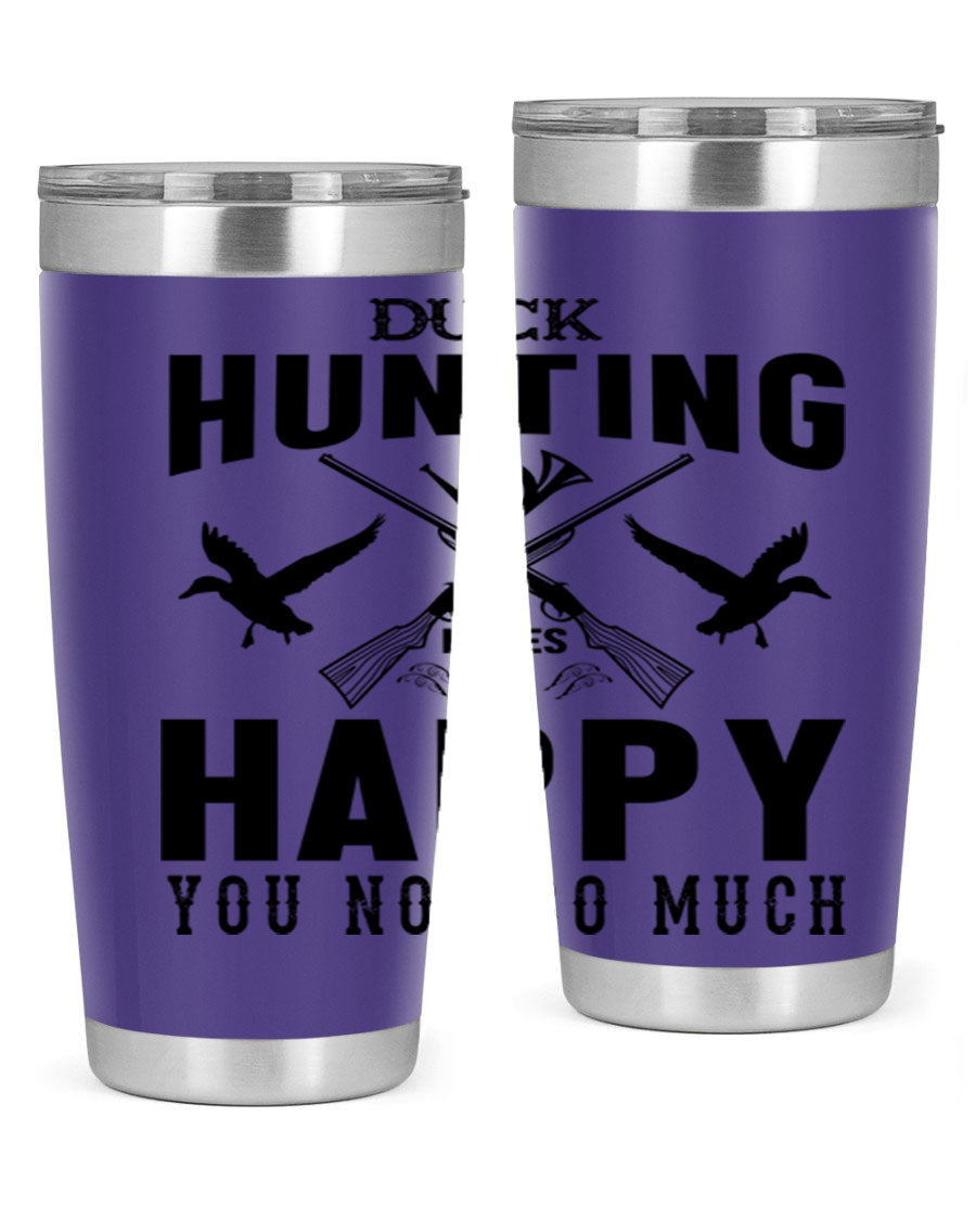Duck hunting tumbler in stainless steel with a drink-thru lid, showcasing its sleek design and durable construction.