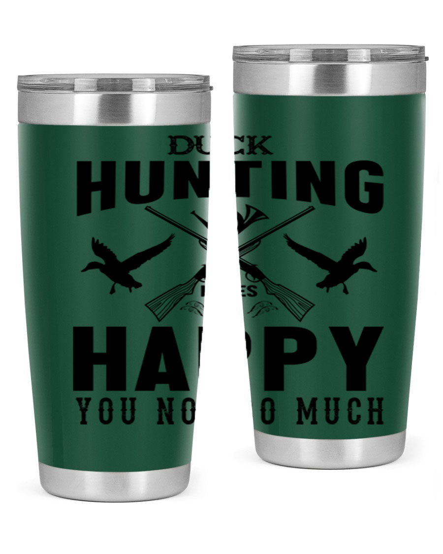 Duck hunting tumbler in stainless steel with a drink-thru lid, showcasing its sleek design and durable construction.