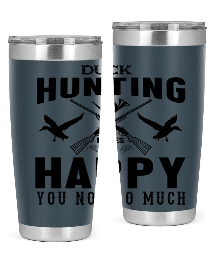 Duck hunting tumbler in stainless steel with a drink-thru lid, showcasing its sleek design and durable construction.