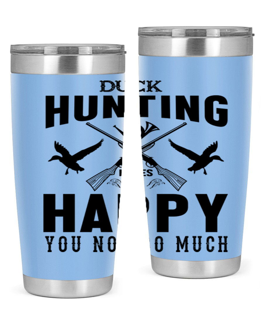 Duck hunting tumbler in stainless steel with a drink-thru lid, showcasing its sleek design and durable construction.