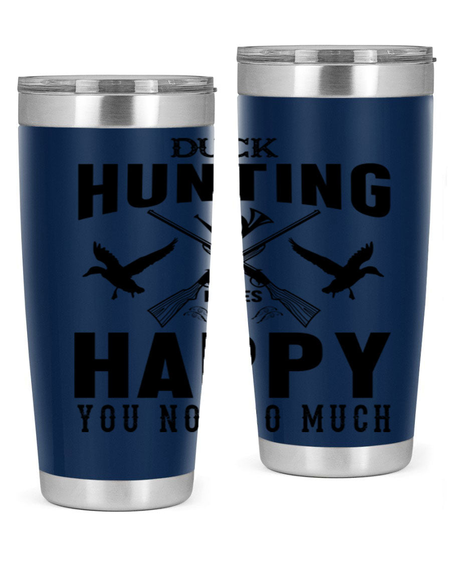 Duck hunting tumbler in stainless steel with a drink-thru lid, showcasing its sleek design and durable construction.
